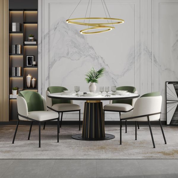 Fortuna Lai 4 St Sedia Moderna Con Gambe Oblique E Piedini Regolabili, Ideale Per Soggiorno, Ufficio Open Space, Sala Da Pranzo (Beige+Verde)-image