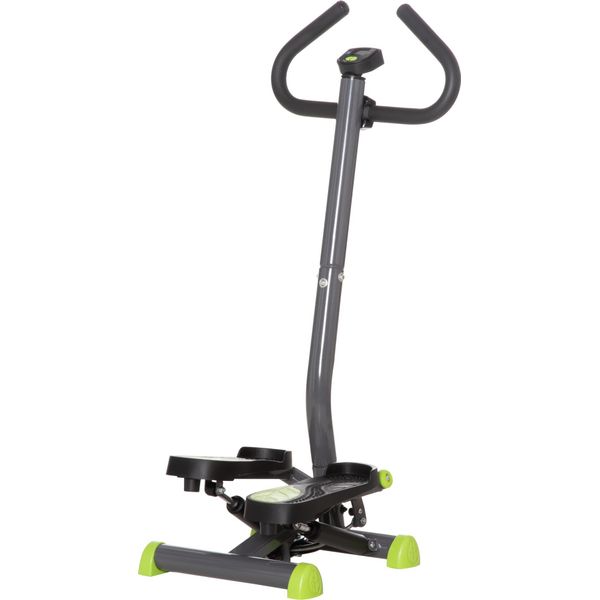 Fortuna Lai Cyclette Stepper Fitness Swing Stepper Con Display Lcd E Maniglie Fino A 100 Kg, Acciaio Abs, Grigio E Verde, Compatto 55 X 44 X 108 Cm-image