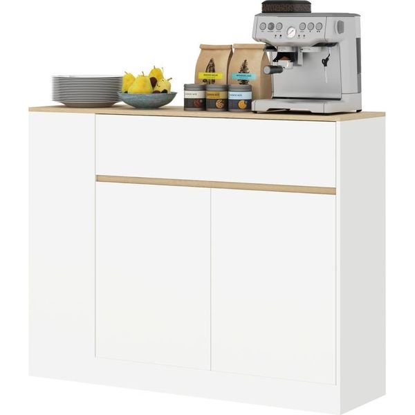 Fortuna Lai Credenza, Mobile Da Cucina Con Cassetto, Ripiano Regolabile, Armadio Contenitore Con Protezione Antiribaltamento, Mobile Ausiliario Per Cucina, Sala Da Pranzo, 105 X 30 X 81,5 Cm Bianco-image