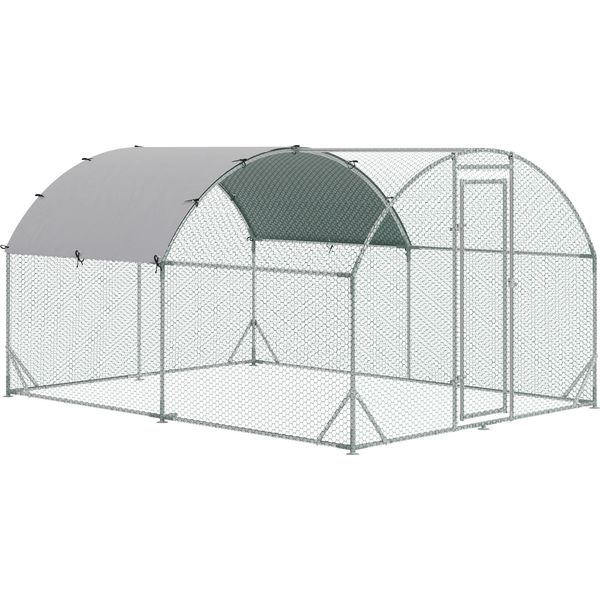 Fortuna Lai Pollaio Recinto All'aperto In Acciaio, 280 X 380 X 197 Cm Gabbia Per Polli Con Copertura Resistente Ai Raggi Uv, Porta, Recinto Per 6-12 Polli, Piccoli Animali, Argento-image
