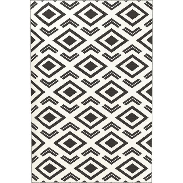 Tappeto Da Esterno Fortuna Lai Tappeto Da Esterno Resistente Alle Intemperie Con Borsa Per Il Trasporto, Pieghevole Tappeto In Stile Boho, Tappeto Da Esterno Per Soggiorno, Balcone, Giardino, Terrazza, Bagno, Corridoio, Cucina, 182 X 274 Cm Nero+Bianco-image
