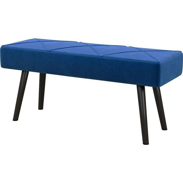 Panca Imbottita Fortuna Lai Panca Letto, Panca Da Ingresso Con Motivo A X, Effetto Velluto, Portata Massima 120 Kg, Per Camera Da Letto, 100 X 36 X 45 Cm, Blu-image