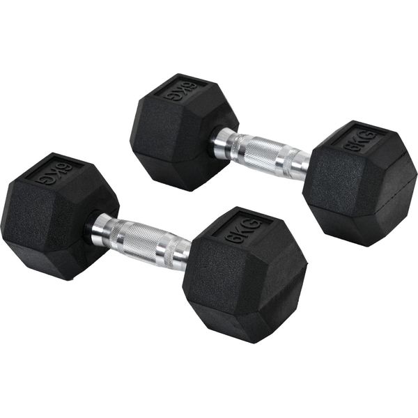 Fortuna Lai Set Di 2 Manubri Esagonali, 2X6 Kg, Ghisa Con Rivestimento In Gomma, Nero-image