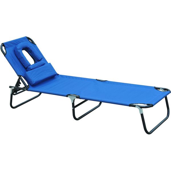 Fortuna Lai Lettino Prendisole Lettino Da Giardino Lettino Relax Lettino A Tre Gambe Con Finestra Di Lettura Apertura Per Il Viso Blu-image