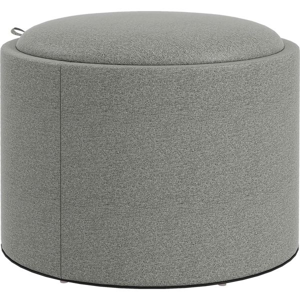 Fortuna Lai Pouf Pouf Rotondo Pouf Imbottito Con Vano Contenitore E Coperchio Ribaltabile In Grigio Effetto Lino Ø56 X 42 Cm Per Soggiorno Camera Da Letto-image