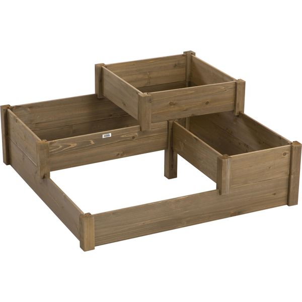 Fortuna Lai Aiuola Rialzata Con 3 Livelli, Vaso Per Erbe Aromatiche, Legno Di Abete, Marrone, 122X122X51 Cm Per Terrazze E Balconi-image