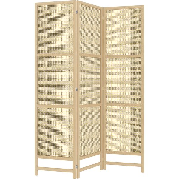 Fortuna Lai Paravent 3 Pezzi 135 X 180 Cm Parete Divisoria In Rattan Pp, Pieghevole Divisorio Parete Divisoria Per Soggiorno Naturale-image