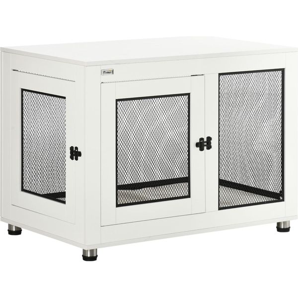 Gabbia Per Cani Fortuna Lai Con Ripiano, Cuscino, 2 Porte, Cuccia, Cuccia Per Cani, Box Per Cani Da Interno, Tavolino, Bianco+Nero, 94 X 60 X 71,5 Cm-image