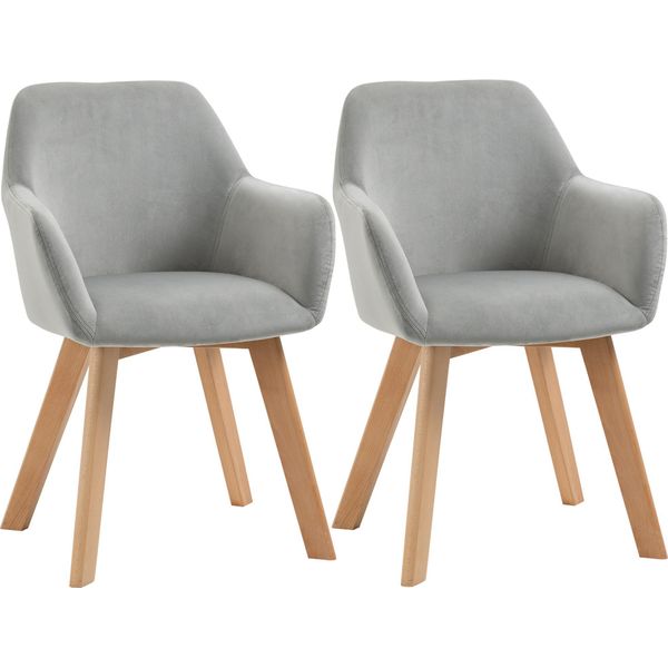 Fortuna Lai Set Di 2 Sedie Da Pranzo Sedie Da Cucina Con Braccioli E Schienale, Imbottitura Effetto Velluto, Gambe In Legno, Grigio-image