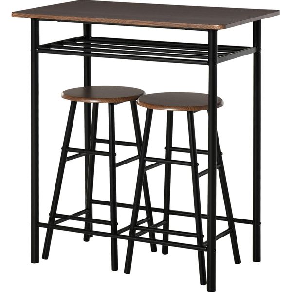 Fortuna Lai Set Da Bar 3 Pezzi Tavolo Da Pranzo Con 2 Sgabelli Da Bar Set Da Pranzo Tavolo Da Cucina E Sedie Tavolo Alto E Sgabelli Da Bar Con Ripiano Portaoggetti In Metallo 80 X 50 X 90 Cm Nero-image
