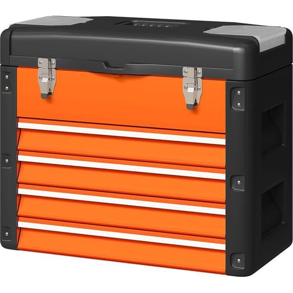 Fortuna Lai Cassetta Degli Attrezzi Vuota, 49,7 X 25,3 X 40,7 Cm Cassetta Degli Attrezzi Con 4 Cassetti, Mini Box, Scomparto Superiore, Maniglia, Valigetta Portautensili In Acciaio, Arancione-image