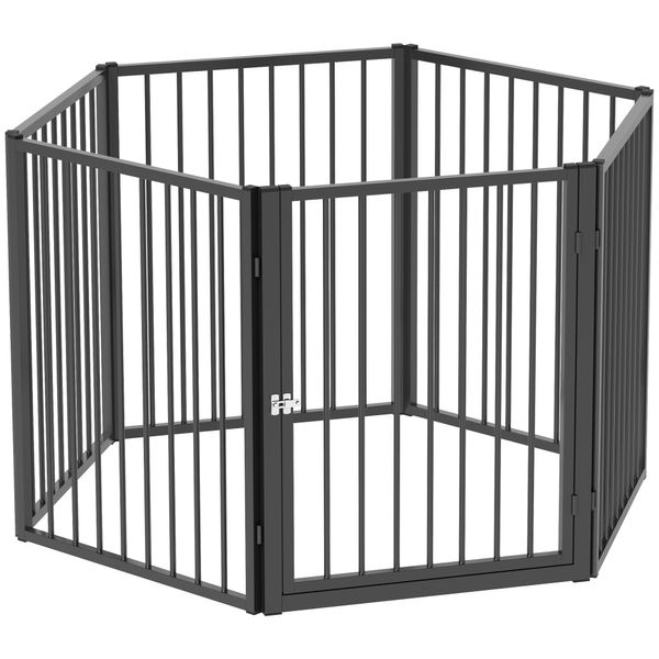 Fortuna Lai Recinto Per Cuccioli 76 Cm Di Altezza, 8 Pezzi Recinto Per Cuccioli Con Porta, Recinto All'aperto Recinto Per Cani Di Piccola E Media Taglia, Conigli, Porcellini D'india, Acciaio, Nero-image