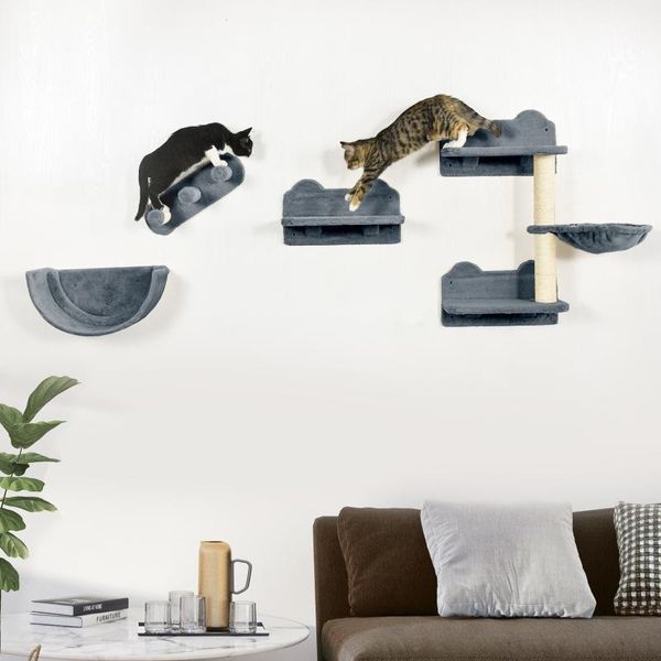 Fortuna Lai Parete Da Arrampicata Per Gatti 4 Pezzi, Tiragraffi Da Arrampicata Con Scaletta, Amaca, Piattaforma Di Salto, Tiragraffi Da Parete, Mobile Da Parete Per Gatti, Fino A 5 Kg-image