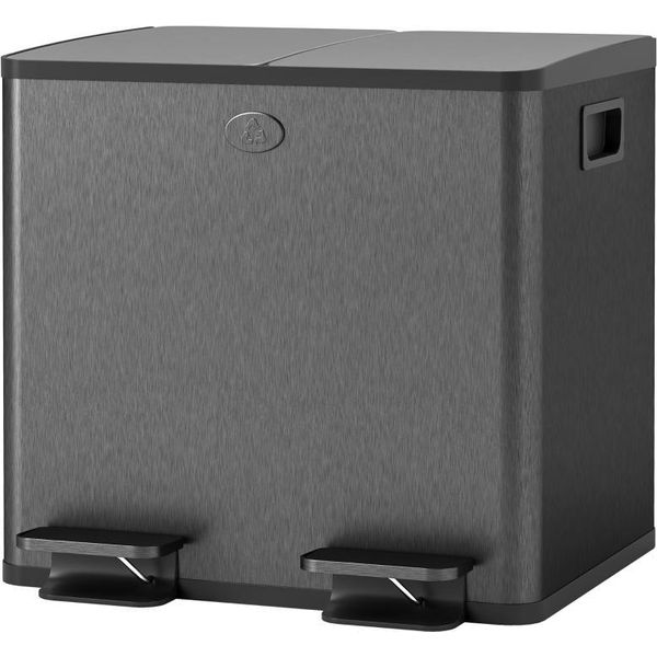 Fortuna Lai 2 X 15 L Doppio Cestino Dei Rifiuti, Apertura A Pedale, Facile Da Pulire, Acciaio Inossidabile, Plastica, Nero-image