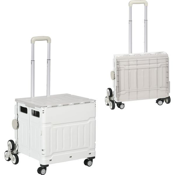 Carrello Della Spesa Pieghevole Fortuna Lai Con Maniglia Telescopica Regolabile, Saliscale Fino A 80 Kg, Con Coperchio, Bianco Per La Spesa E I Viaggi-image