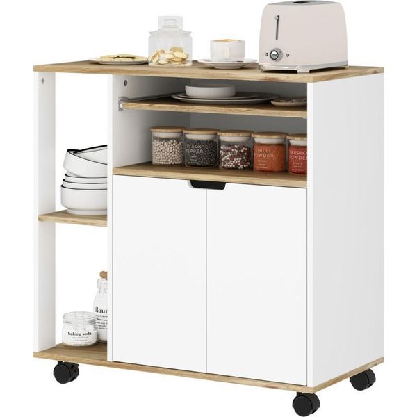 Fortuna Lai Carrello Da Cucina Con Spazio Di Stivaggio, Armadio, Ripiani Regolabili, Per Cucina, Soggiorno, Sala Da Pranzo, Bianco-image