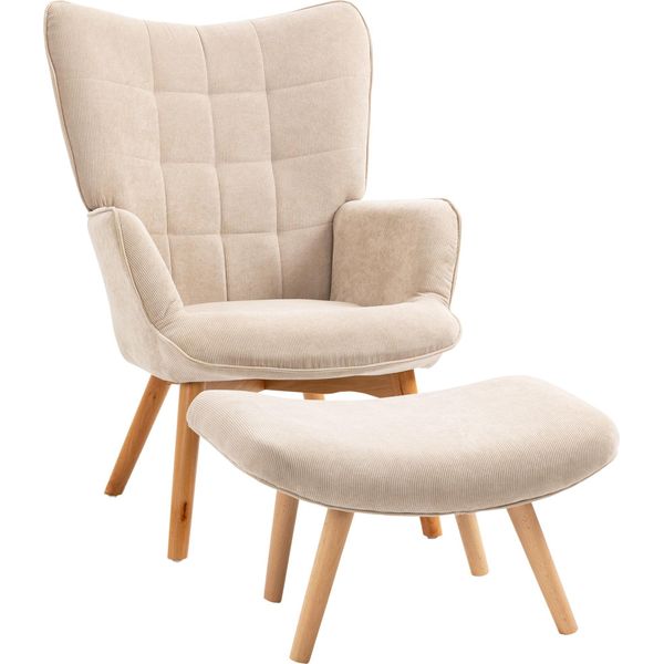 Fortuna Lai Poltrona Con Poggiapiedi Poltrona Relax Poltrona Imbottita Effetto Corda Poltrona Lounge Poltrona Con Braccioli Gambe In Legno Poltrona Tv Beige Per Soggiorno-image