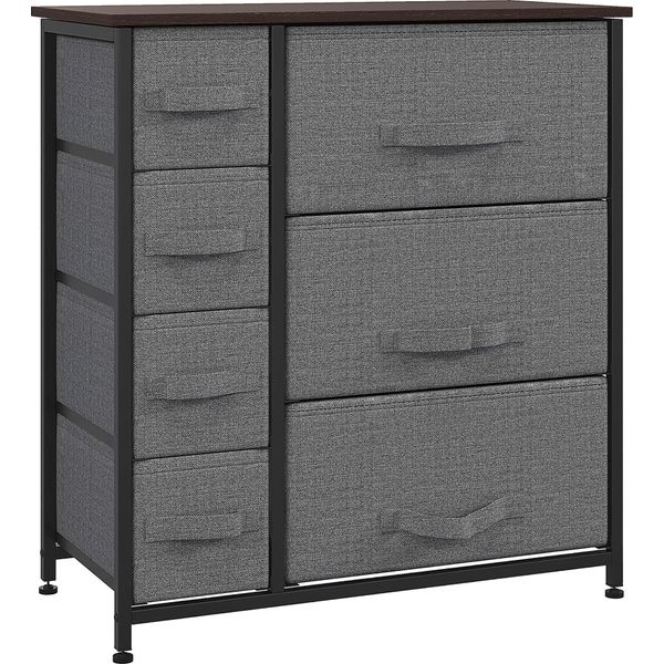 Fortuna Lai Cassettiera Armadio Contenitore Con 7 Cassetti Pieghevoli In Tessuto, Struttura In Metallo Effetto Legno, Grigio, 63,5X30X71 Cm-image