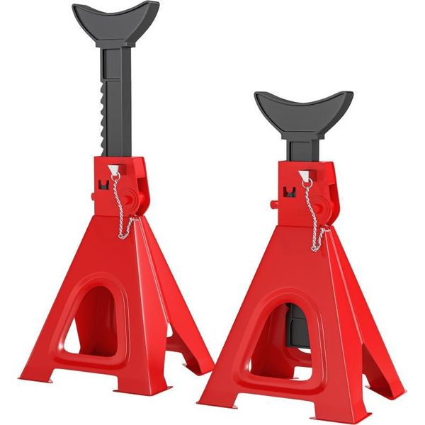 Fortuna Lai Cavalletto Di Sostegno 6 Tonnellate Di Carico 2 Pezzi Cavalletto Di Sostegno Incl. 2 Coppiglie Di Sicurezza Regolabile In Altezza Su 13 Livelli Da 375 Mm A 592 Mm Cavalletti Di Sostegno Martinetto Per Auto Supporto Per Officina Garage Rosso-image