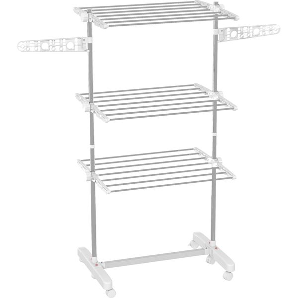 Fortuna Lai Stendibiancheria Mobile Stendibiancheria Pieghevole A 3 Livelli Con Rotelle 80-142 X 55 X 152 Cm, Ideale Per Asciugare Risparmiando Spazio-image