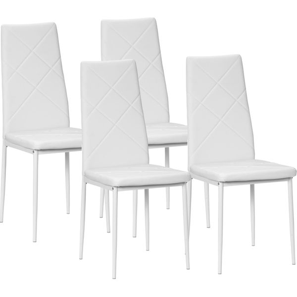 Fortuna Lai Sedia Da Pranzo, Set Da 4 Sedie Da Cucina, Sedie Da Pranzo Imbottite, Sedia Da Pranzo, Sedia Imbottita Con Gambe In Acciaio, Ecopelle, Bianco-image