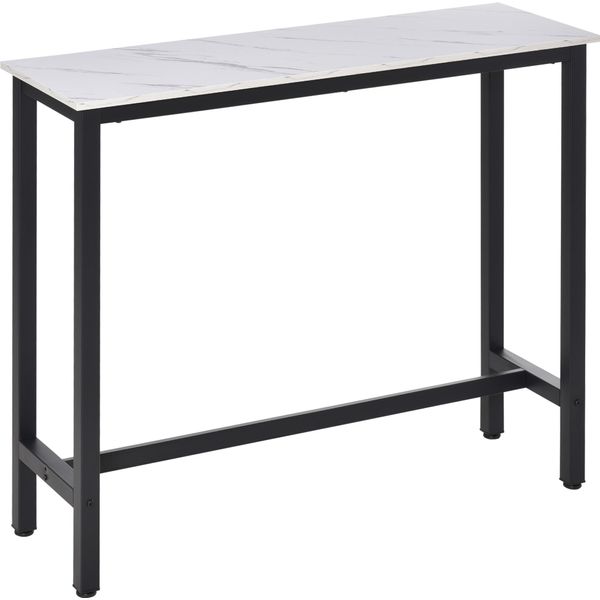 Fortuna Lai Tavolo Da Bar Con Effetto Marmo, Tavolo Da Cucina Con Gambe Regolabili Per Soggiorno, Sala Da Pranzo, Acciaio 120 X 40 X 100 Cm Bianco+Nero-image