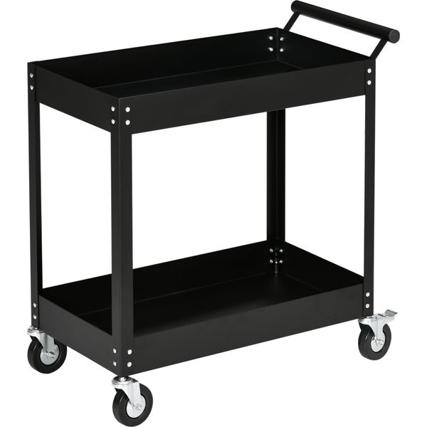 Carrello Da Officina Fortuna Lai A 2 Ripiani, Carrello Portautensili Vuoto, Carrello Di Trasporto, Maniglia Laterale, 4 Ruote, Acciaio, Portata Fino A 150 Kg, 84,5 X 38 X 84 Cm, Nero-image