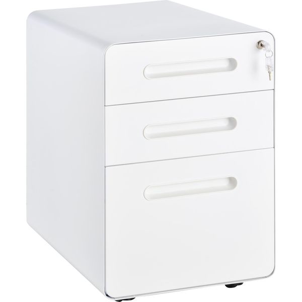 Fortuna Lai Contenitore Con Rotelle Contenitore Per Ufficio Con 3 Cassetti, Acciaio, Bianco, 39X48X59 Cm-image
