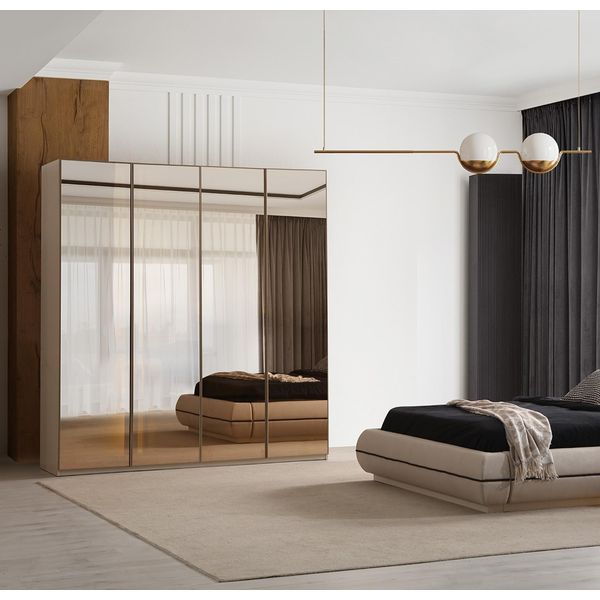 Moderno Armadio Beige Per Camera Da Letto Con Ante In Vetro A 4 Ante-image