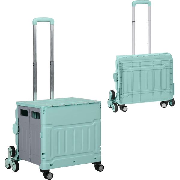 Carrello Della Spesa Pieghevole Fortuna Lai Con Portata Fino A 80 Kg, Manico Telescopico Regolabile E Coperchio, Carrello Di Trasporto Verde-image