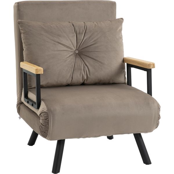 Poltrona Letto Fortuna Lai, 63 X 73 X 81 Cm, Con Schienale Regolabile In Cinque Posizioni, Salvaspazio, Robusta, Effetto Velluto, Marrone Chiaro-image