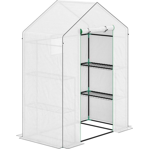 Serra Fortuna Lai Con Porta Scorrevole, Finestra, Ripiani, Serra In Acciaio Resistente All'inverno, Serra Per Balcone, Giardino, Serra Per Pomodori 143 X 74 X 190 Cm, Serra Per Pomodori, Verdure, Bianco-image