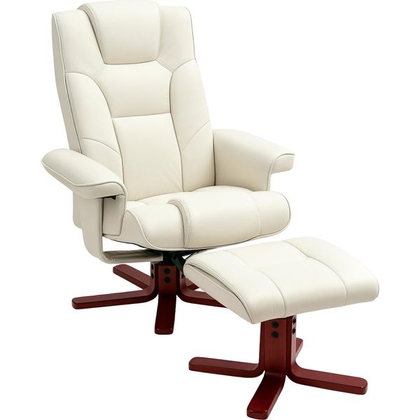 Poltrona Relax Fortuna Lai Con Poggiapiedi, Poltrona Tv Con Funzione Reclinabile, Funzione A Dondolo, Poltrona Imbottita Con Schienale Regolabile, Fino A 150 Kg, Per Soggiorno, Ecopelle, Bianco Crema-image