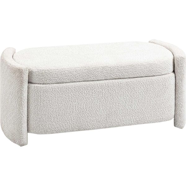 Panca Fortuna Lai, Panca Letto Con Contenitore, Panca Imbottita Con Coperchio, Effetto Velluto, Panca Contenitore, Color Crema, 105 X 44 X 45,5 Cm-image