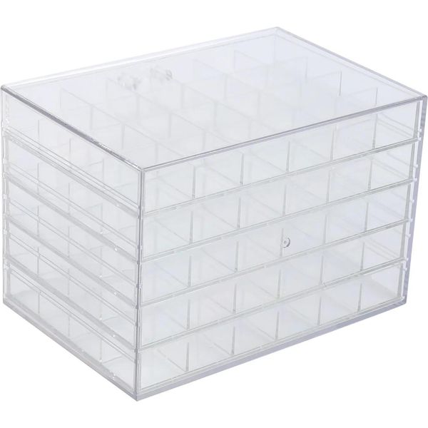 Scatola Portaoggetti Per Gioielli E Nail Art - Scatola Espositiva - 120 Scomparti - 5 Cassetti - Acrilico - Dimensioni 21,5×14,5×15 Cm - Trasparente-image