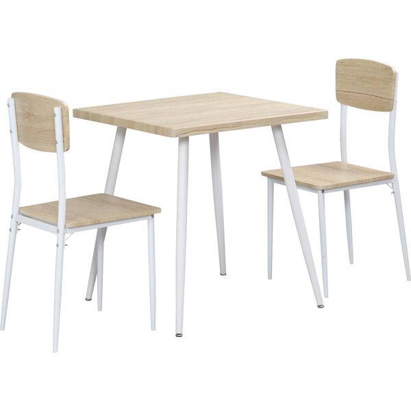 Fortuna Lai Set Da Pranzo 3 Pezzi Set Tavolo Da Pranzo E Sedie Mdf + Metallo Finitura Legno Naturale + Bianco Con 1 Tavolo + 2 Sedie-image