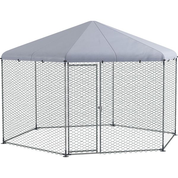Fortuna Lai Pollaio 400 X 346 X 263 Cm Recinto All'aperto In Acciaio, Gabbia Per Polli Con Copertura, Porta, Recinto Per 10-15 Polli, Piccoli Animali, Grigio-image