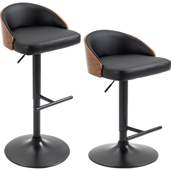 Fortuna Lai Set Di 2 Sgabelli Da Bar Girevoli Con Poggiapiedi Regolabili In Altezza In Pelle Finta E Legno 48 X 49,5 X 76-96 Cm Per Cucina E Bar-image