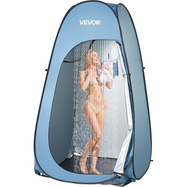 Vevor Tenda Doccia Pop-Up (1219 X 1219 X 2134 Mm) Tenda Da Bagno Impermeabile Con Spogliatoio, Picchetti, Corde, Borsa Per Il Trasporto E Borsa Per Appendere, In Poliestere 190T Per Campeggio, Spiaggia, Pesca, Blu-image