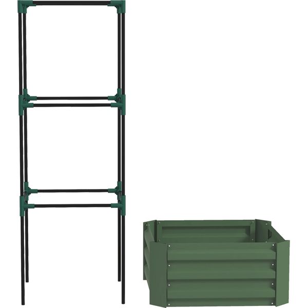 Fortuna Lai Aiuola Rialzata Con Supporto Per Rampicanti, Fioriera E Orto, Vaso Da Fiori In Acciaio Zincato, Ideale Per Giardino E Balcone, Verde-image