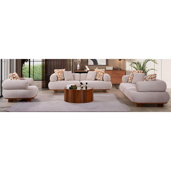 Moderno Salotto Set Di Sedute Designer Beige Divani A 3 Posti Poltrona-image