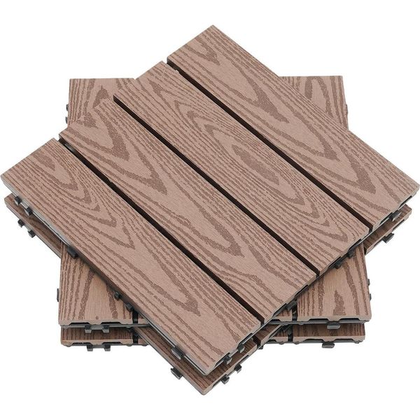 Piastrelle Per Terrazze In Wpc - Piastrelle A Incastro 30,5 X 30,5 Cm - Set Da 22 Pezzi - Effetto Legno - Antiscivolo - Facile Da Montare - Per Esterni E Interni-image
