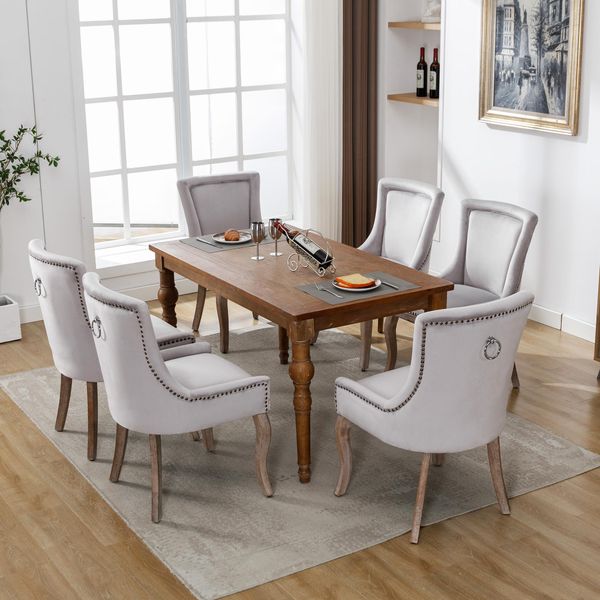 Fortuna Lai Sedia Da Pranzo (Sedia Da Cucina, Sedia Da Salotto, 6 Pezzi), Sedia Imbottita Con Rivestimento Con Borchie, Gambe In Legno Massello, Rivestimento In Velluto, Grigio-image