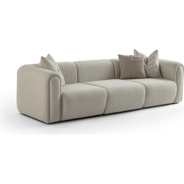 Soggiorno Divano A Quattro Posti Beige Lussuosi Divani Imbottiti Struttura In Legno-image