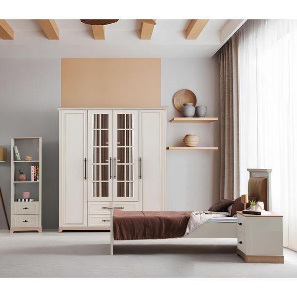 Camera Da Letto Bianca Per Ragazzi Mobili Letto Di Design Armadio Libreria-image