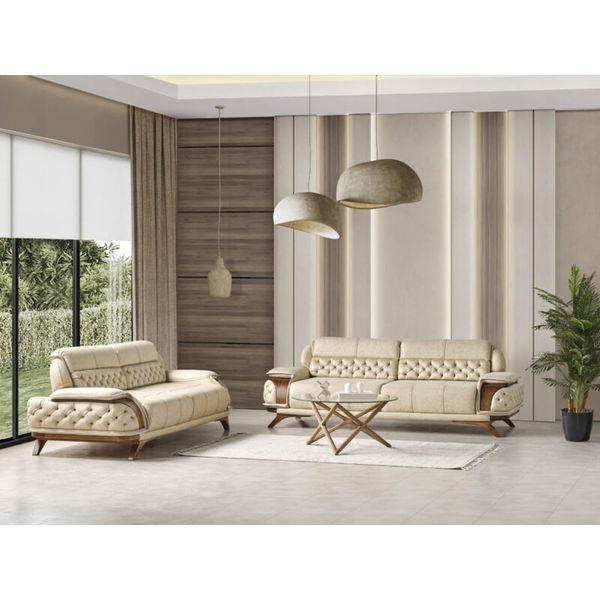 Moderno Beige Soggiorno Tessile Divano Set Designer Divani Imbottiti-image