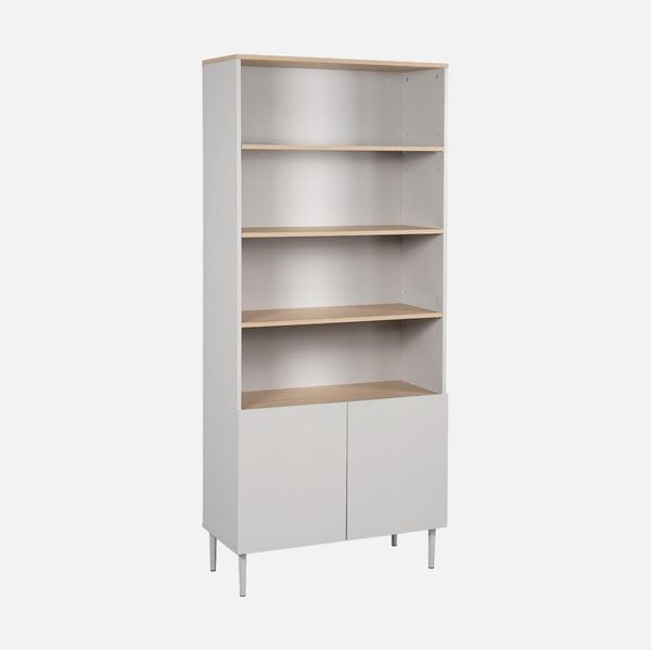 Libreria In Metallo E Decorazione In Legno A 6 Livelli, Beige-image