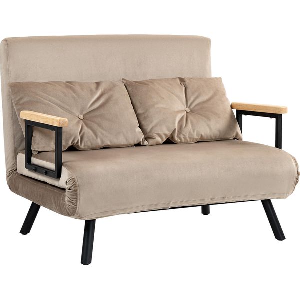 Divano Letto Fortuna Lai A 2 Posti, 102X73X81 Cm, Con Schienale Regolabile In Cinque Posizioni, Cuscini Decorativi, Piedini Antiscivolo, Effetto Velluto, Marrone Chiaro-image
