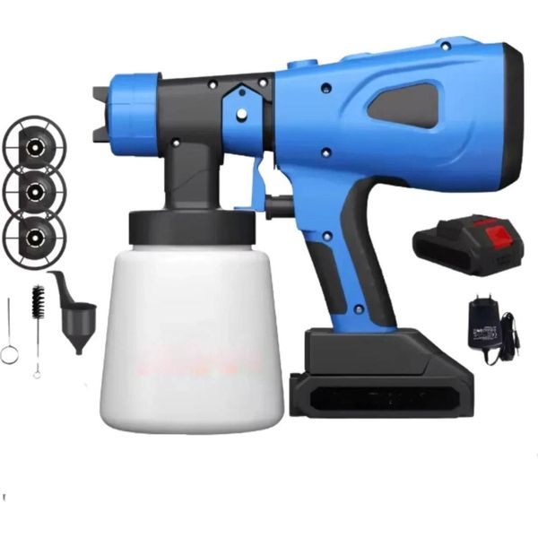Pistola A Spruzzo Wireless A Colori – 1000 Ml – 3 Modelli Di Spruzzo – Elettrica Hvlp – Per Pareti, Soffitti E Mobili-image