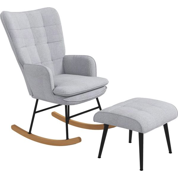Fortuna Lai Sedia A Dondolo Poltrona A Dondolo Con Poggiapiedi, Poltrona Con Braccioli, Poltrona Relax Con Effetto Lino, Sedia A Dondolo Con Portata Fino A 130 Kg, Grigio Chiaro-image